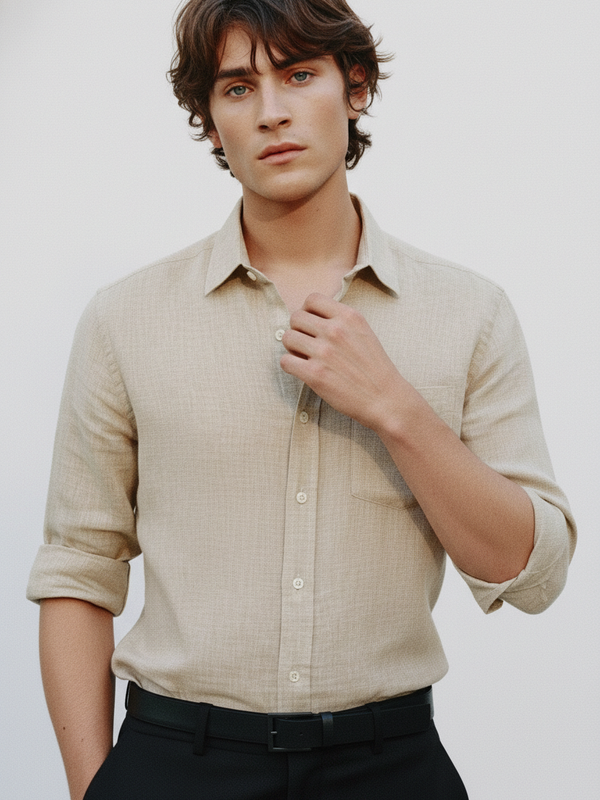 100% Linen Shirt Dark Biege