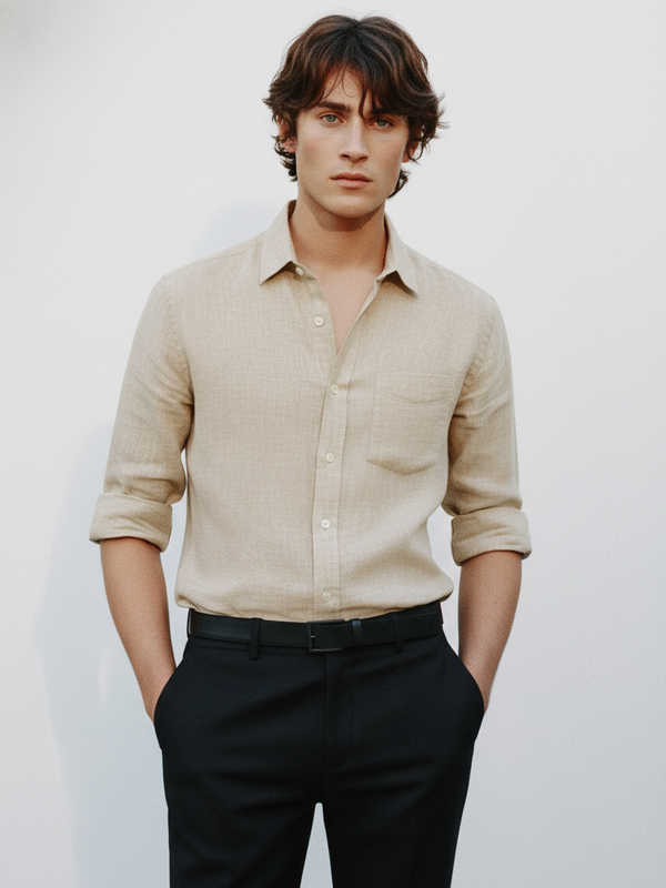 100% Linen Shirt Dark Biege