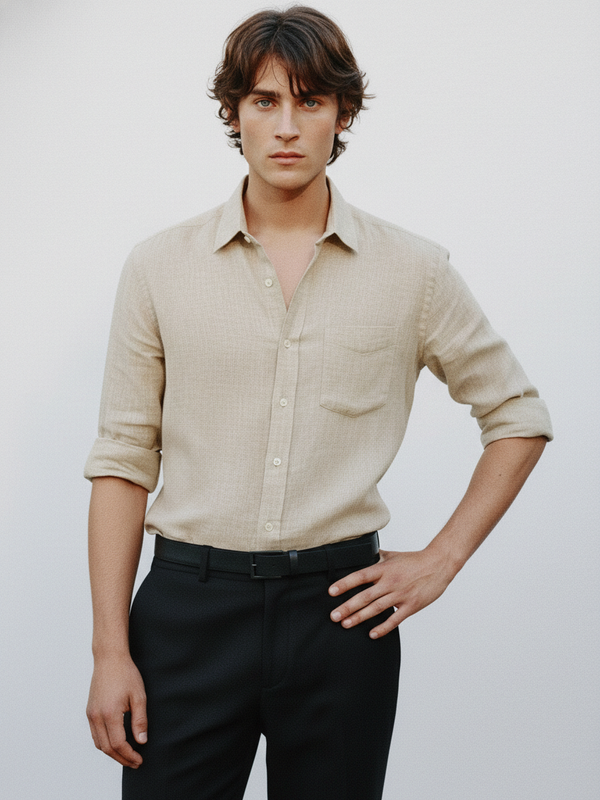 100% Linen Shirt Dark Biege