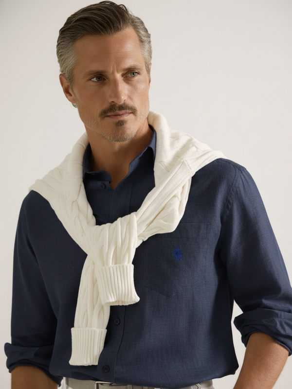 100% Linen Shirt Navy Blue