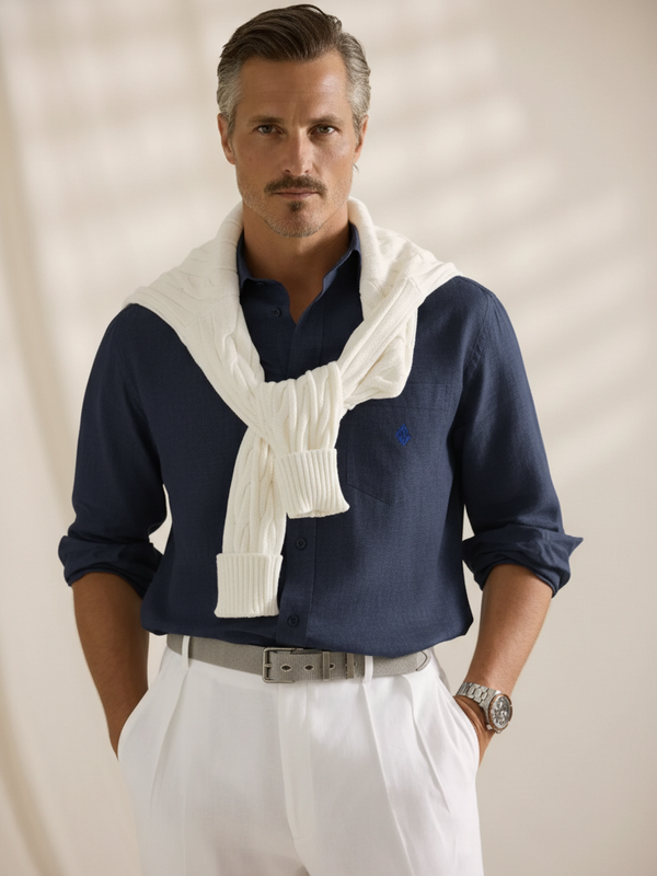 100% Linen Shirt Navy Blue