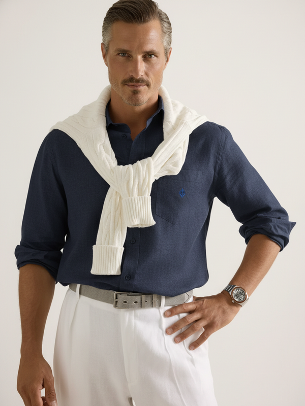 100% Linen Shirt Navy Blue