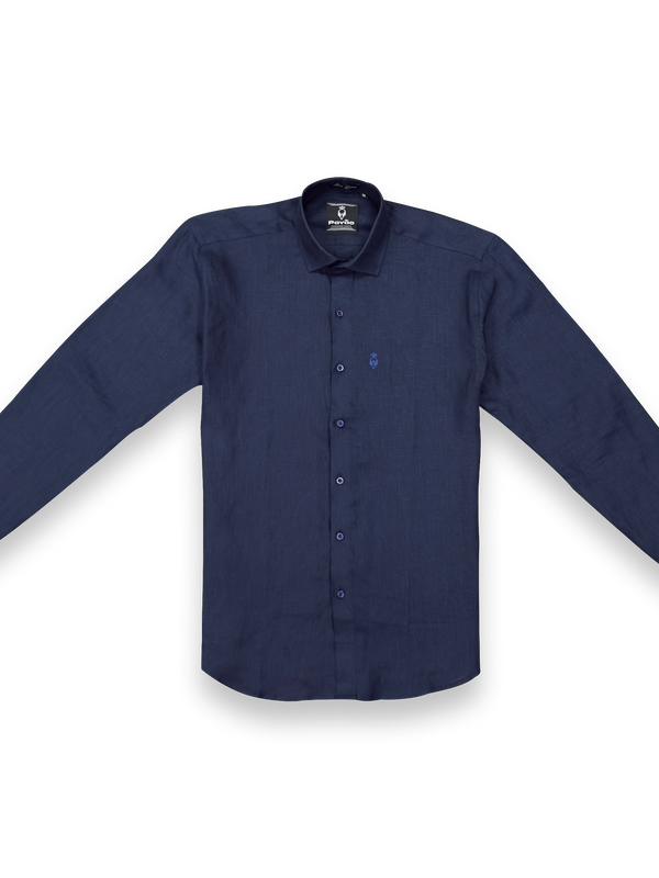 Navy blue linen shirt on a white background