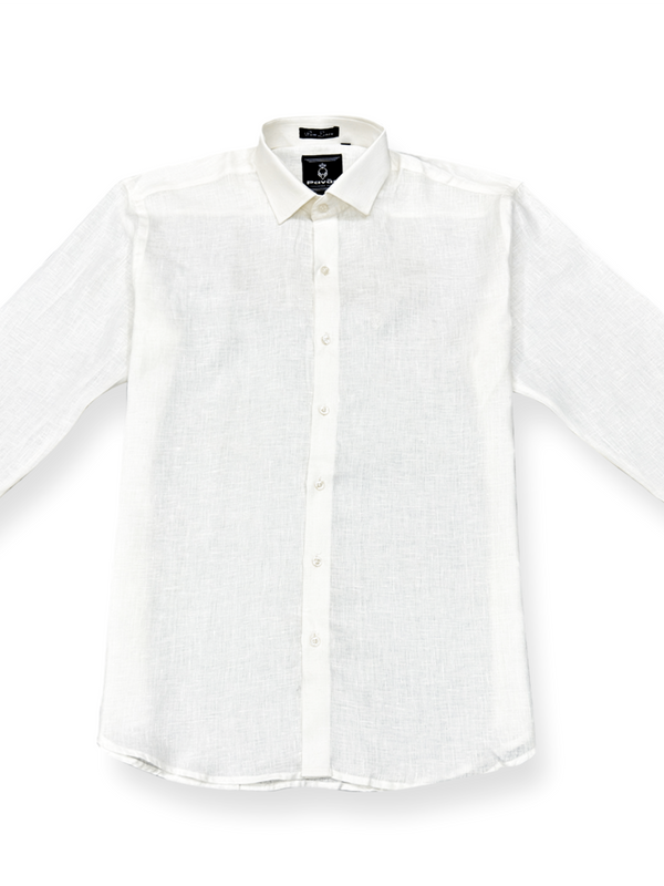 White button-up Linen shirt on a white background