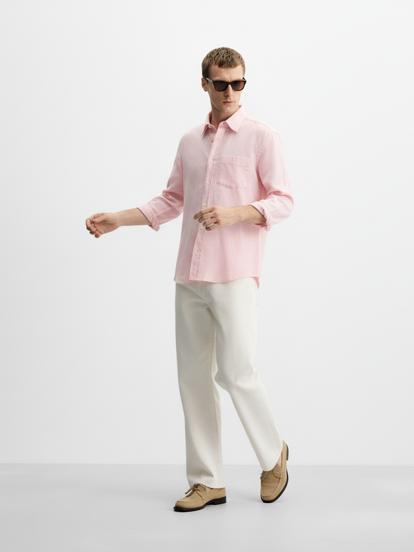 100% Linen Shirt Baby Pink