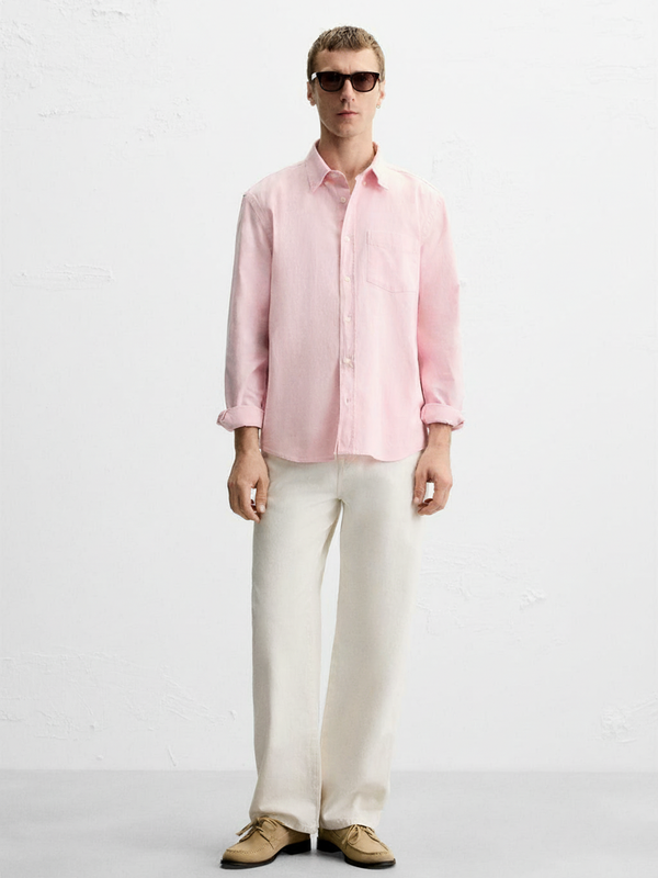 100% Linen Shirt Baby Pink
