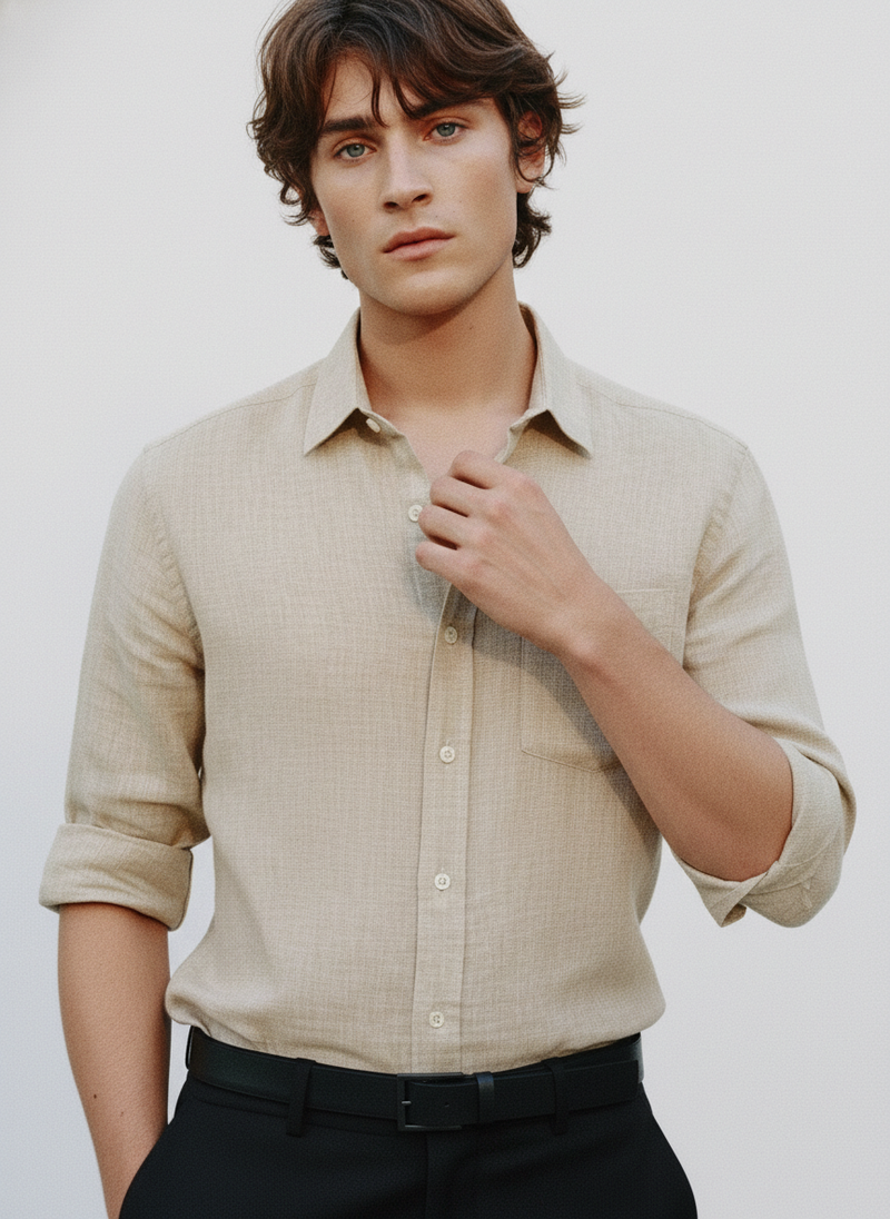 100% Linen Shirt Dark Biege