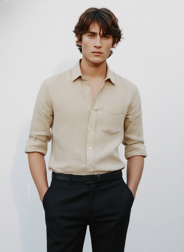 100% Linen Shirt Dark Biege