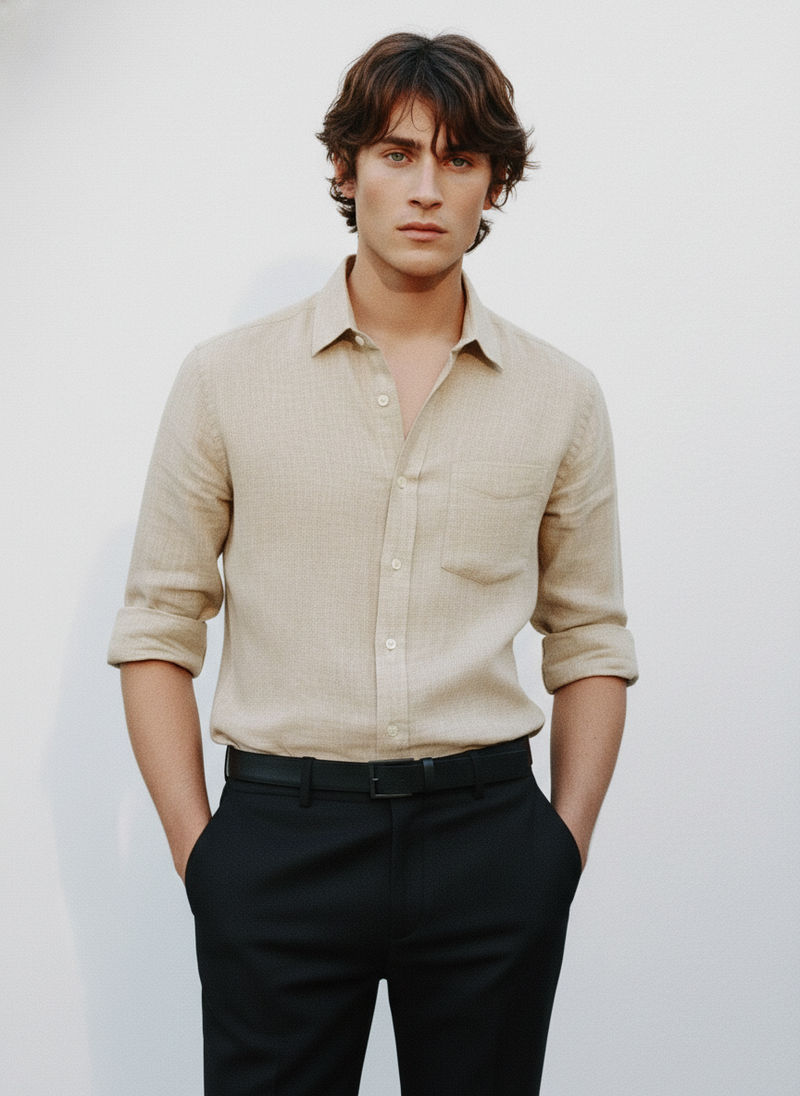 100% Linen Shirt Dark Biege