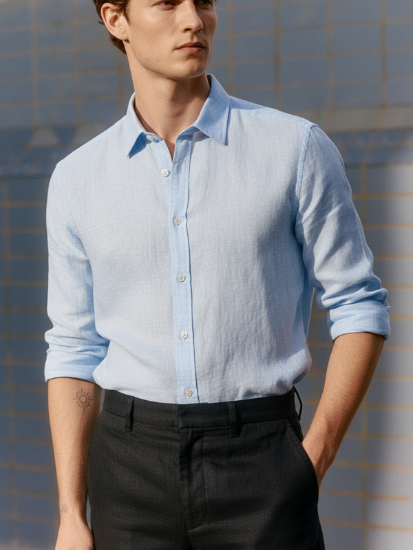 100% Linen Shirt Light Blue