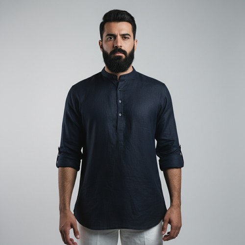 Belgian Linen™ Kurta Navy Blue