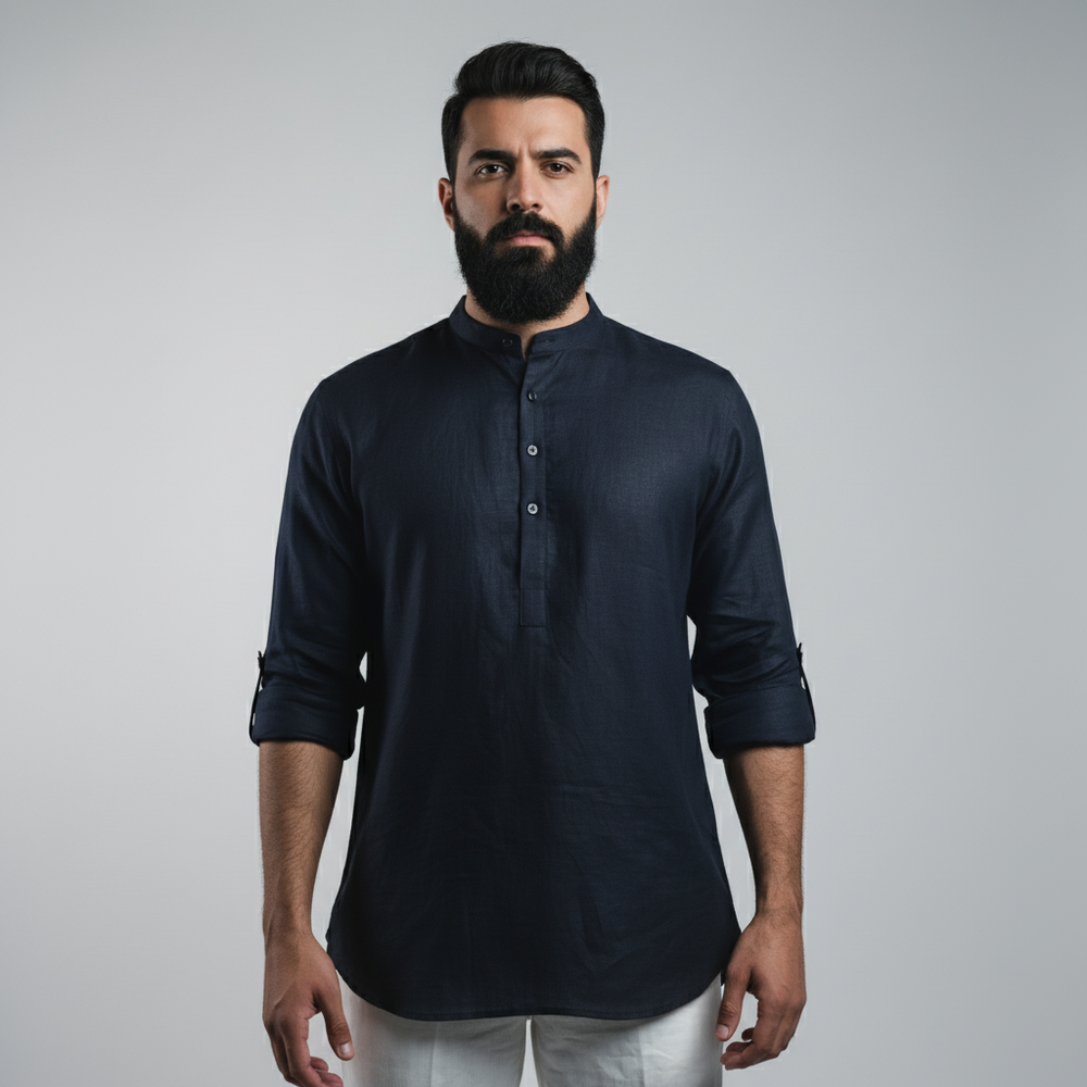 Belgian Linen™ Kurta Navy Blue