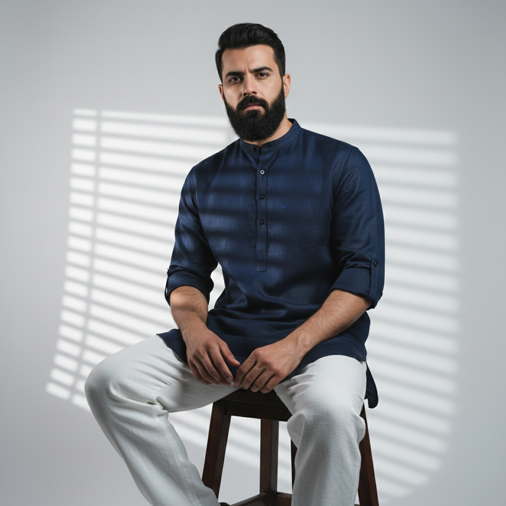 Belgian Linen™ Kurta Navy Blue