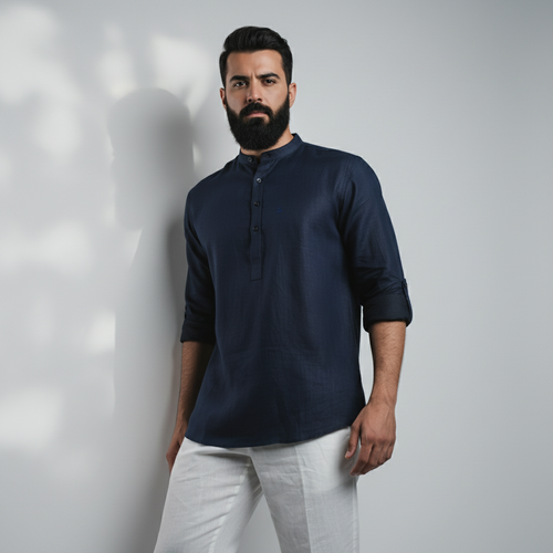 Belgian Linen™ Kurta Navy Blue