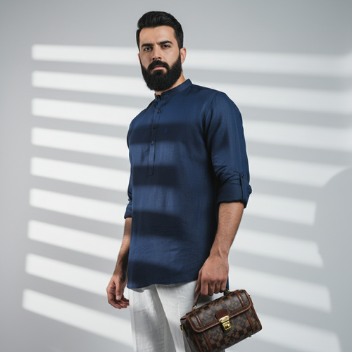 Belgian Linen™ Kurta Navy Blue