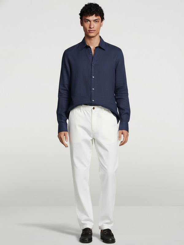 100% Linen Shirt Navy Blue