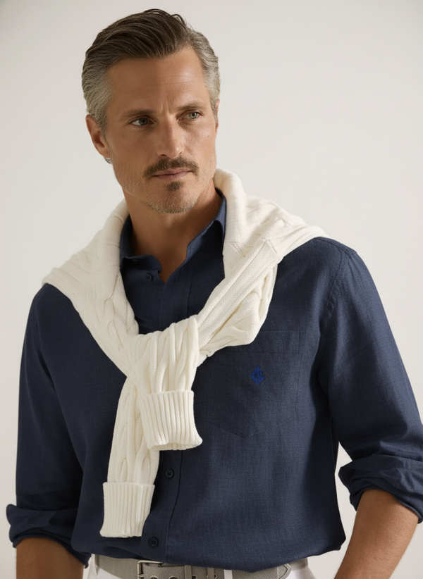 100% Linen Shirt Navy Blue