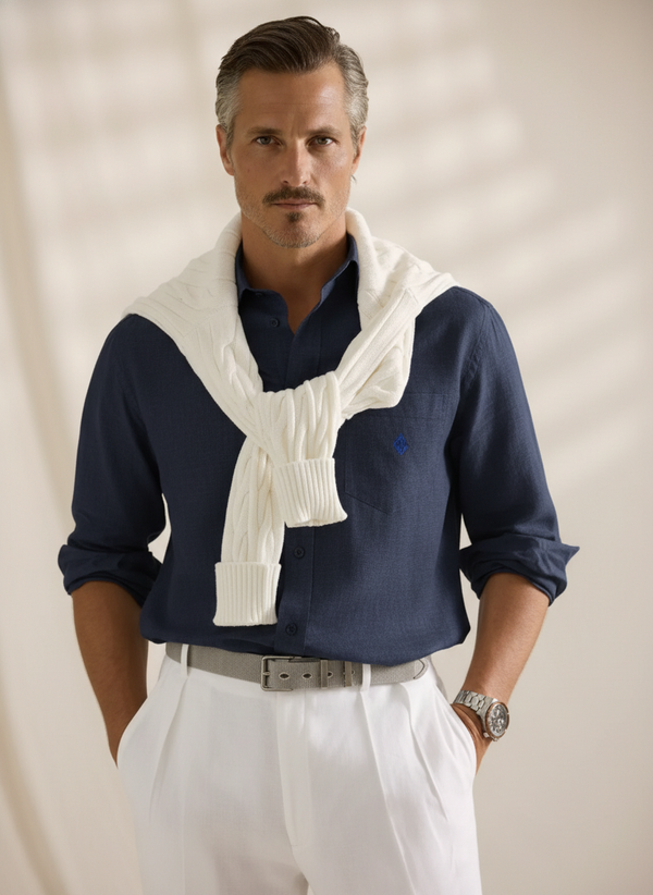 100% Linen Shirt Navy Blue