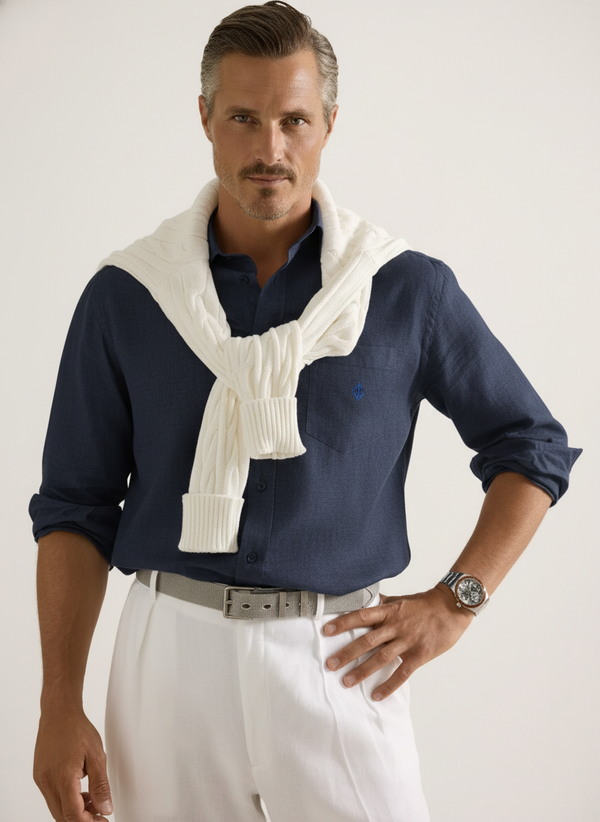 100% Linen Shirt Navy Blue