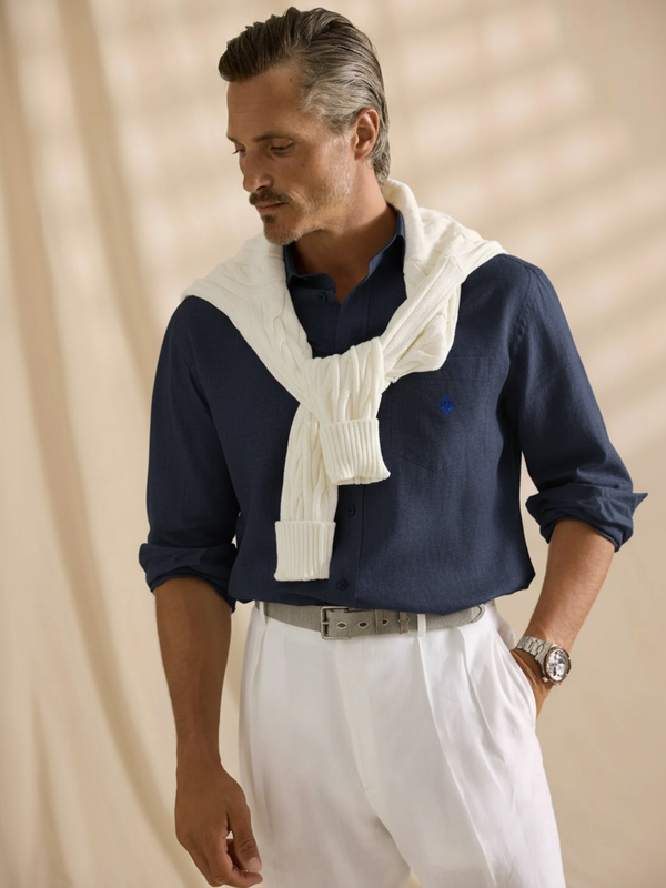 100% Linen Shirt Navy Blue