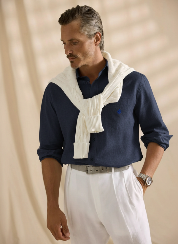 100% Linen Shirt Navy Blue