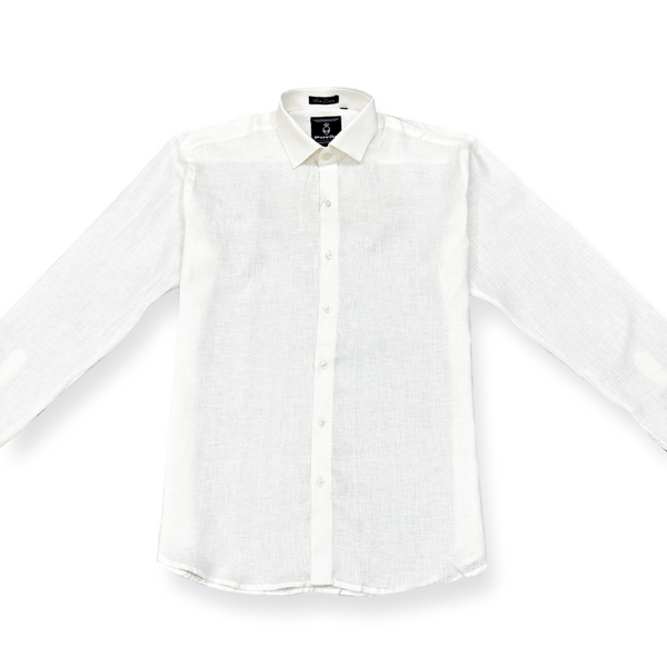 White button-up Linen shirt on a white background