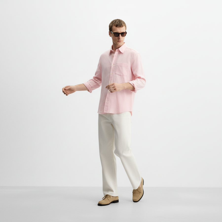 100% Linen Shirt Baby Pink