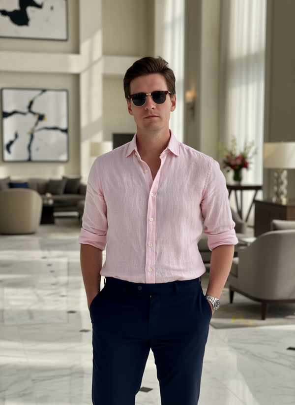 100% Linen Shirt Baby Pink